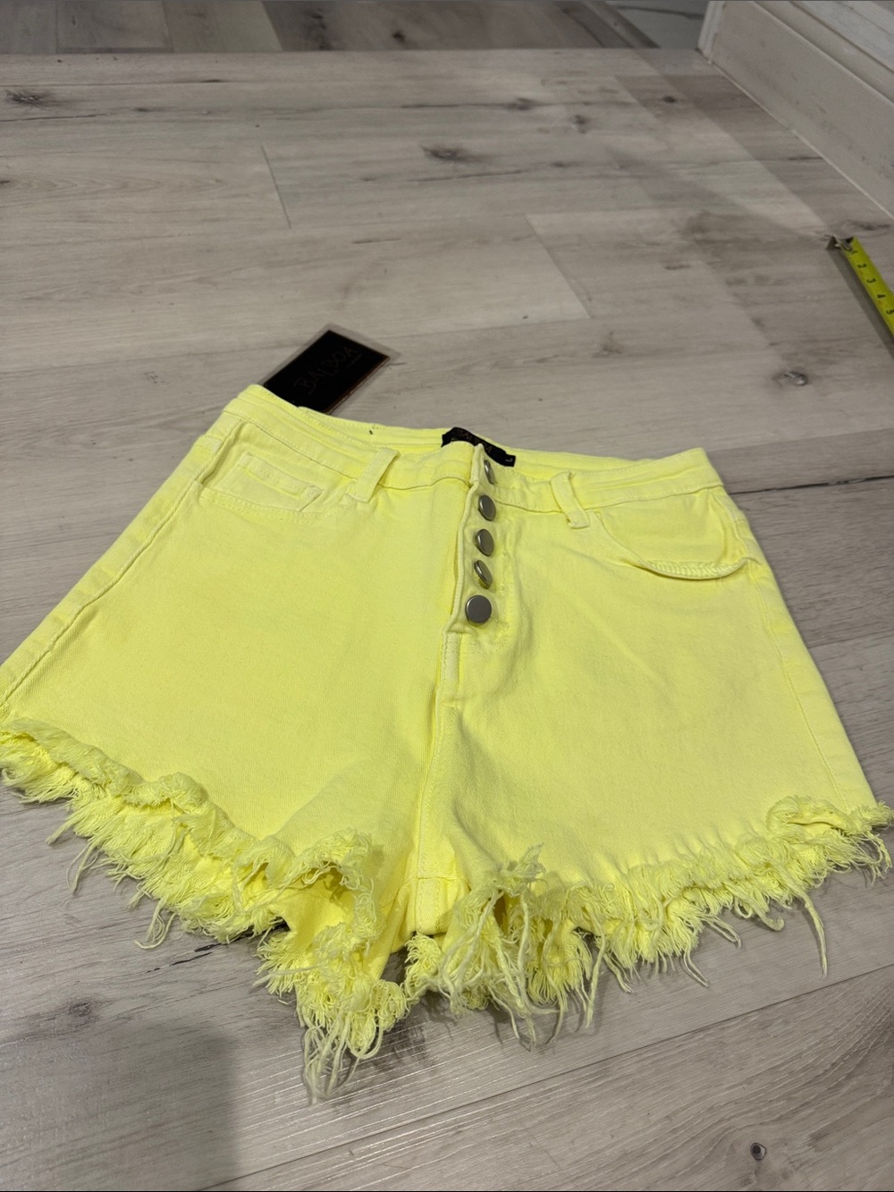 Balboa NWT High-Rise Neon Yellow Frayed Hem Denim Shorts